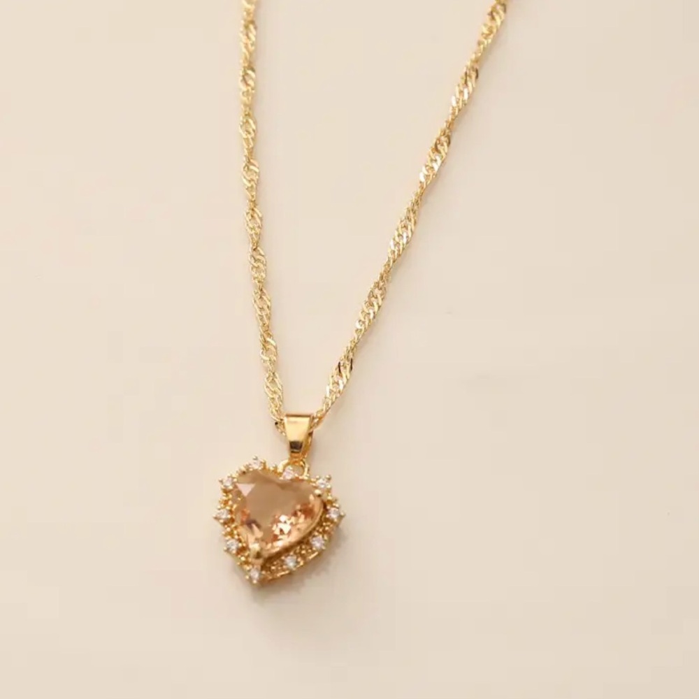 NEW ELEGANT PINK SAPPHIRE HEART GOLD 18K PENDANT NECKLACE CLASSIC LUXURY